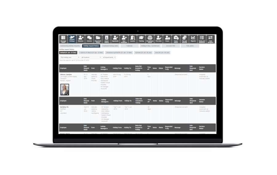 Online holiday request system